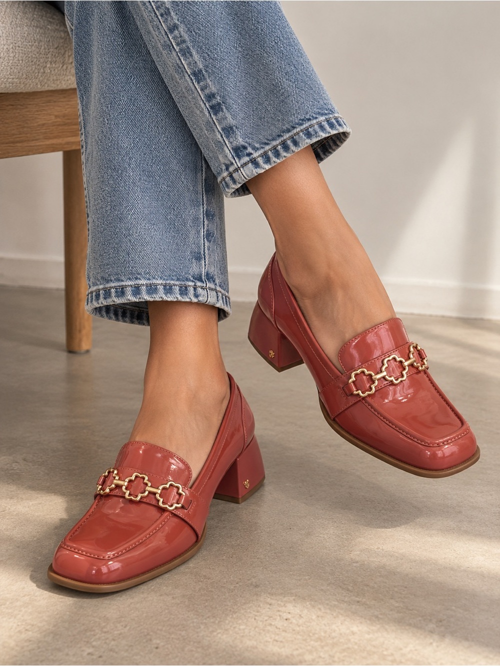 SAM & LIBBY Mia Square-Toe Patent Leather Block Heel Loafers Retro Chic 70s 10